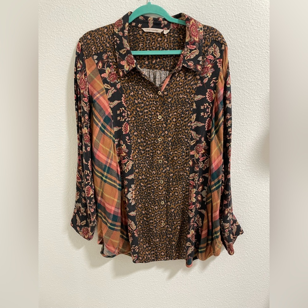 Soft Surroundings Multicolor Patchwork Button Down Shirt
